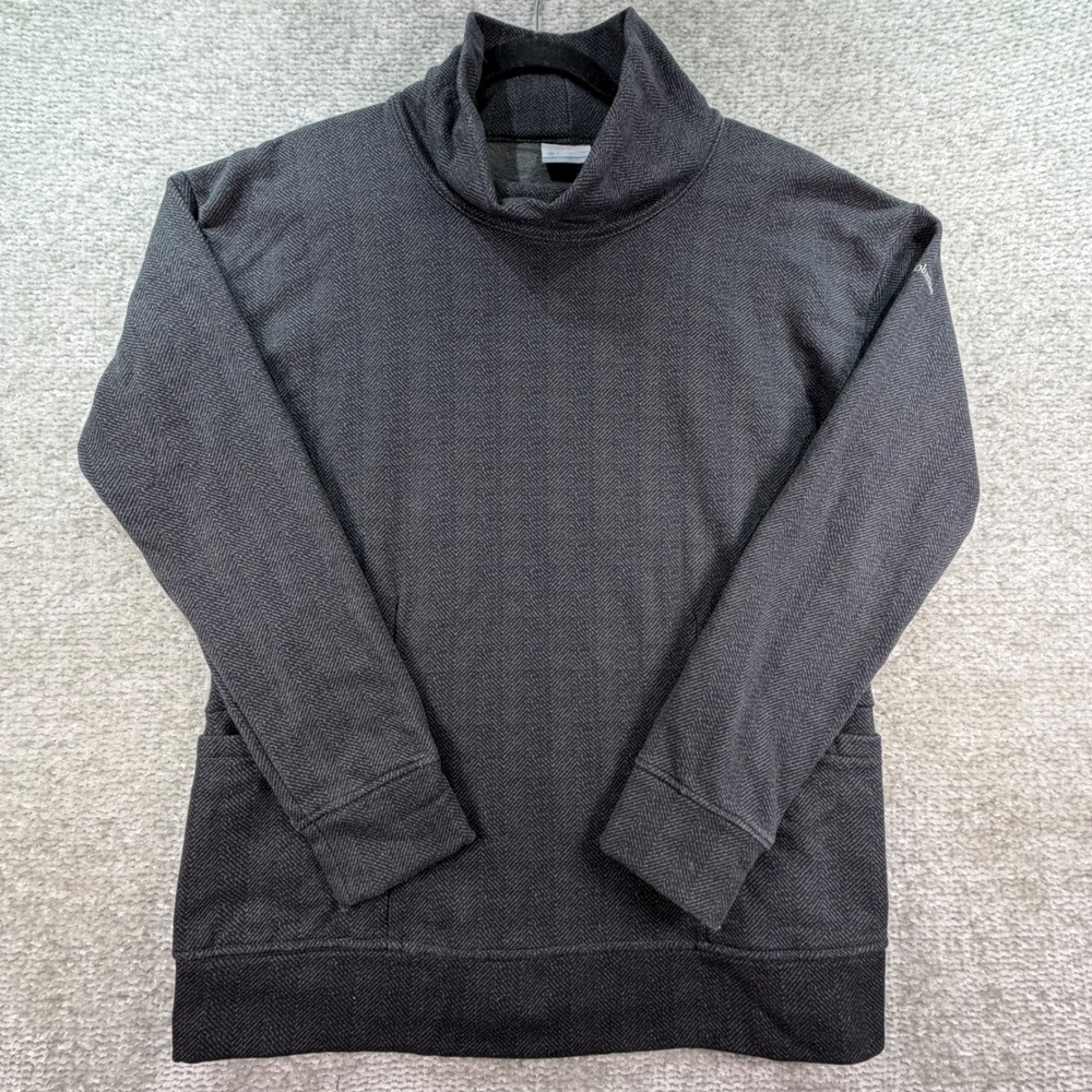 Columbia Pullover Cowl Neck Herringbone Cotton Blend L Gray Gorpcore Sweatshirt